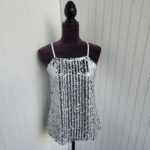 No Boundaries Women’s Sequined Tank Top Juniors White Silver Color S (3-5)